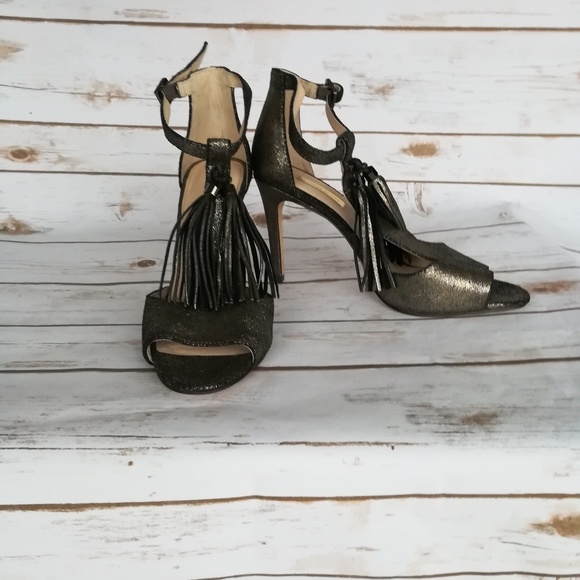 Louise et Cie Shoes - Black/gold metallic leather ankle strap